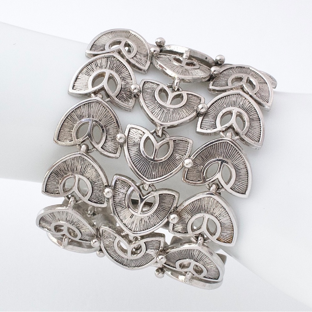 Vintage Marino Silver Tone Link Bracelet Extra Wide Modernist Statement